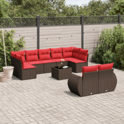 Conjunto de sofá de jardim com 10 peças e almofadas em rattan sintético marrom