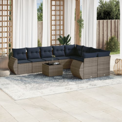 Conjunto de sofá de jardim com 10 peças e almofadas em rattan sintético cinza