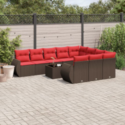 Conjunto de sofá de jardim com 11 peças e almofadas em rattan sintético marrom