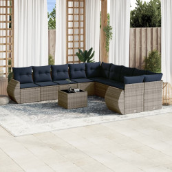 Conjunto de sofá de jardim com 11 peças e almofadas em rattan sintético cinza