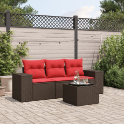 Conjunto de sofá de jardim com 4 peças e almofadas em rattan sintético marrom