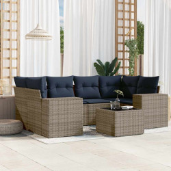 Conjunto de sofá de jardim com 7 peças e almofadas em rattan sintético cinza