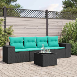 Conjunto de sofá de jardim de 5 peças com almofadas em rattan sintético preto
