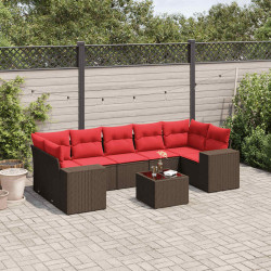 Conjunto de sofá de jardim com 8 peças e almofadas em rattan sintético marrom
