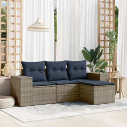 Conjunto de sofá de jardim com 4 peças e almofadas em rattan sintético cinza