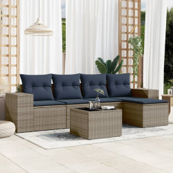 Conjunto de sofá de jardim com 6 peças e almofadas em rattan sintético cinza