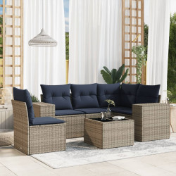 Conjunto de sofá de jardim com 6 peças e almofadas em rattan sintético cinza