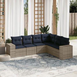 Conjunto de sofá de jardim com 6 peças e almofadas em rattan sintético cinza