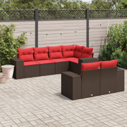 Conjunto de sofá de jardim com 7 peças e almofadas em rattan sintético marrom