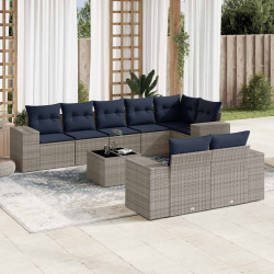 Conjunto de sofá de jardim de 9 peças com almofadas em rattan sintético cinza