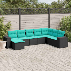 Conjunto de sofá de jardim com 8 peças e almofadas em rattan sintético preto