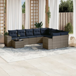 Conjunto de sofá de jardim com 10 peças e almofadas em rattan sintético cinza