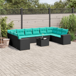 Conjunto de sofá de jardim com 11 peças e almofadas em rattan sintético preto