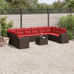 Conjunto de sofá de jardim com 11 peças e almofadas em rattan sintético marrom