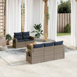Conjunto de sofá de jardim com 6 peças e almofadas em rattan sintético cinza
