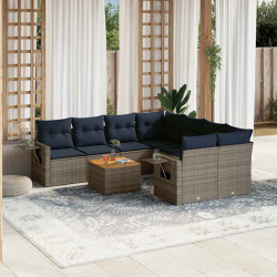 Conjunto de sofá de jardim de 9 peças com almofadas em rattan sintético cinza