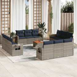 Conjunto de sofá de jardim com 13 peças e almofadas em rattan sintético cinza