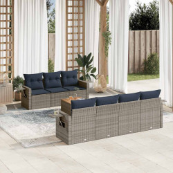 Conjunto de sofá de jardim com 8 peças e almofadas em rattan sintético cinza
