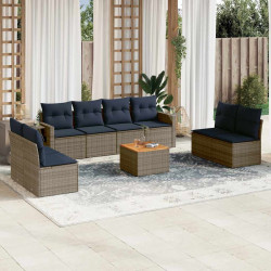Conjunto de sofá de jardim de 9 peças com almofadas em rattan sintético cinza