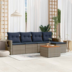Conjunto de sofá de jardim com 6 peças e almofadas em rattan sintético cinza