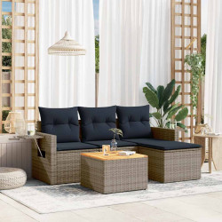 Conjunto de sofá de jardim de 5 peças com almofadas em rattan sintético cinza