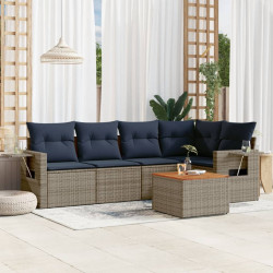 Conjunto de sofá de jardim com 6 peças e almofadas em rattan sintético cinza