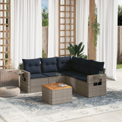 Conjunto de sofá de jardim com 6 peças e almofadas em rattan sintético cinza