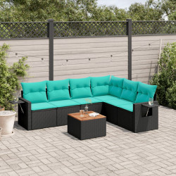 Conjunto de sofá de jardim com 7 peças e almofadas em rattan sintético preto