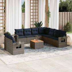 Conjunto de sofá de jardim com 10 peças e almofadas em rattan sintético cinza