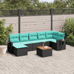 Conjunto de sofá de jardim com 8 peças e almofadas em rattan sintético preto