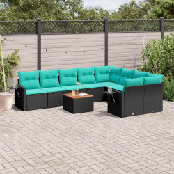 Conjunto de sofá de jardim com 10 peças e almofadas em rattan sintético preto
