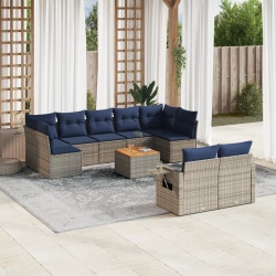 Conjunto de sofá de jardim com 10 peças e almofadas em rattan sintético cinza