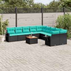 Conjunto de sofá de jardim com 11 peças e almofadas em rattan sintético preto