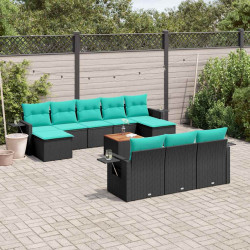 Conjunto de sofá de jardim com 11 peças e almofadas em rattan sintético preto