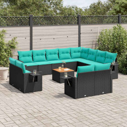 Conjunto de sofá de jardim com 13 peças e almofadas em rattan sintético preto