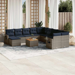 Conjunto de sofá de jardim com 12 peças e almofadas em rattan sintético cinza