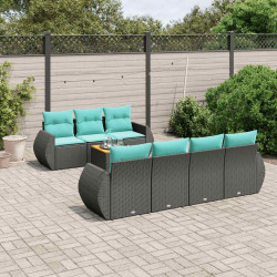 Conjunto de sofá de jardim com 8 peças e almofadas em rattan sintético preto