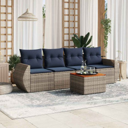 Conjunto de sofá de jardim de 5 peças com almofadas em rattan sintético cinza