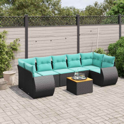 Conjunto de sofá de jardim com 8 peças e almofadas em rattan sintético preto