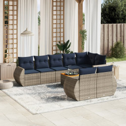 Conjunto de sofá de jardim de 9 peças com almofadas em rattan sintético cinza