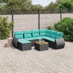 Conjunto de sofá de jardim com 8 peças e almofadas em rattan sintético preto