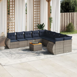 Conjunto de sofá de jardim com 11 peças e almofadas em rattan sintético cinza