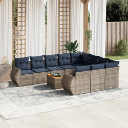 Conjunto de sofá de jardim com 11 peças e almofadas em rattan sintético cinza