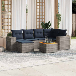 Conjunto de sofá de jardim com 7 peças e almofadas em rattan sintético cinza