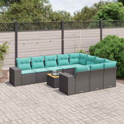 Conjunto de sofá de jardim com 11 peças e almofadas em rattan sintético preto