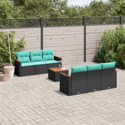 Conjunto de sofá de jardim com 7 peças e almofadas em rattan sintético preto