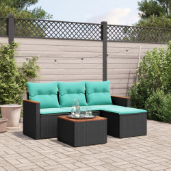Conjunto de sofá de jardim de 5 peças com almofadas em rattan sintético preto