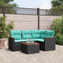Conjunto de sofá de jardim de 5 peças com almofadas em rattan sintético preto