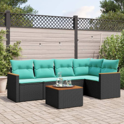 Conjunto de sofá de jardim com 6 peças e almofadas em rattan sintético preto