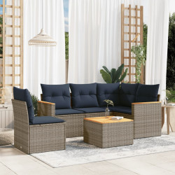 Conjunto de sofá de jardim com 6 peças e almofadas em rattan sintético cinza
